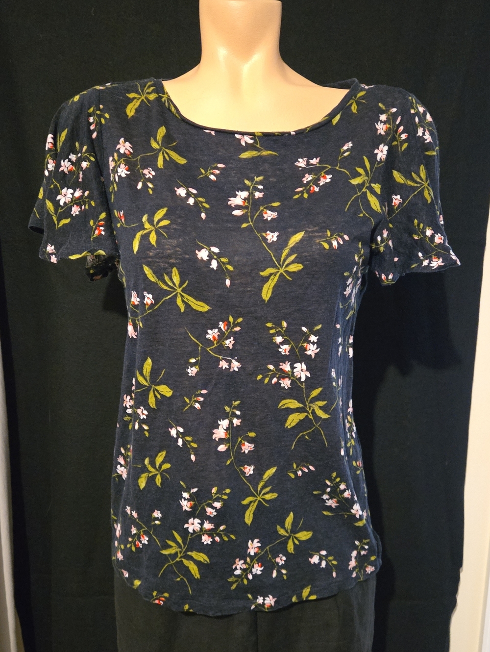 Anne Taylor Flutter Sleeve Navy Top